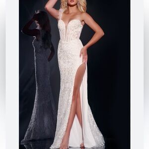NWT Jovani Corset Sheath Gown with Slit 40425
